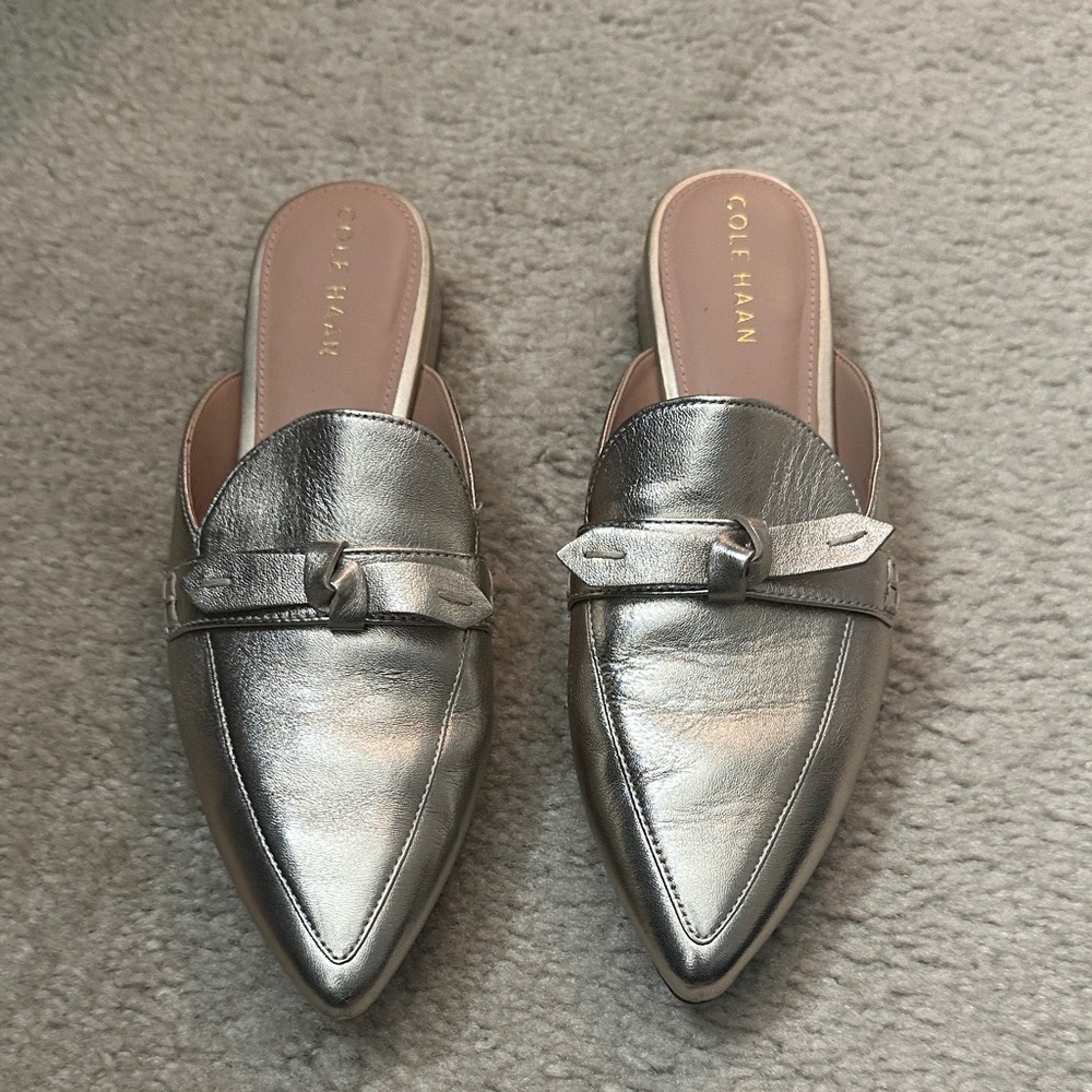 Cole Haan Metallic Silver Pointed-Toe Mules